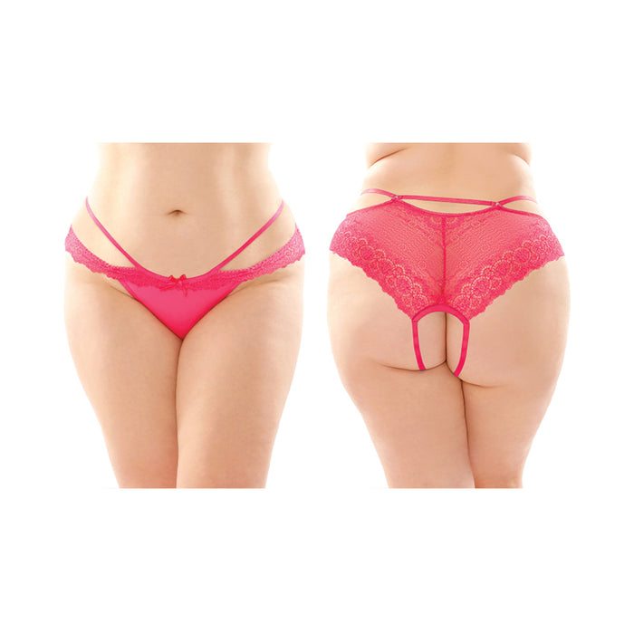 Fantasy Lingerie Posey Strappy Lace & Microfiber Crotchless Panty 6-Pack Pink Queen Size