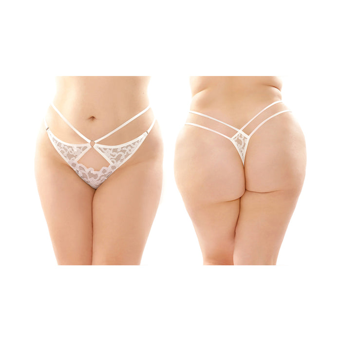 Fantasy Lingerie Jasmine Strappy Lace Thong With Front Keyhole Cutout 6-Pack Queen Size White