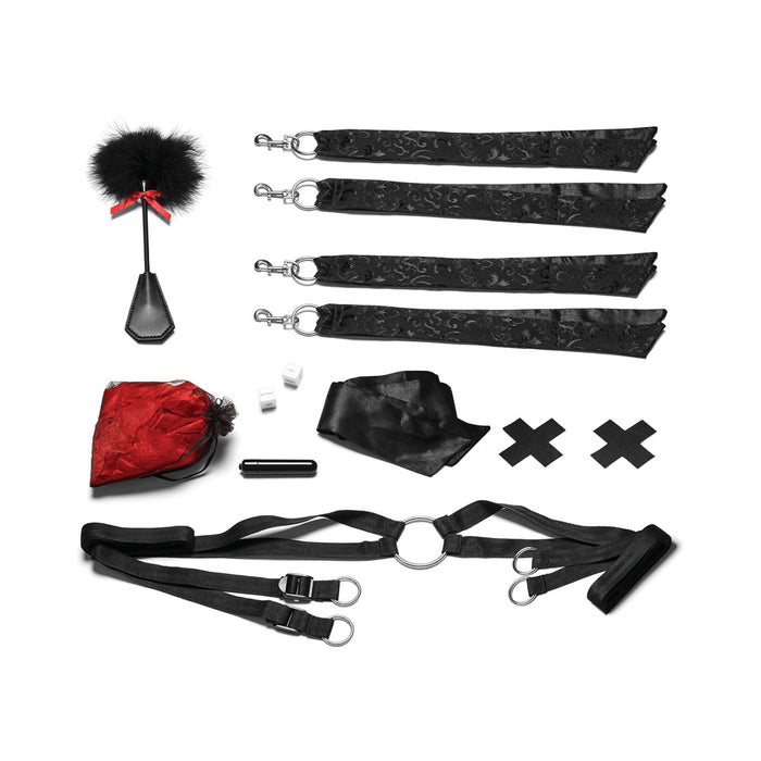 Lux Fetish Night of Romance Satin Cuffs with Rose Petals Bedspreaders 6-Piece Bed Restraint Set