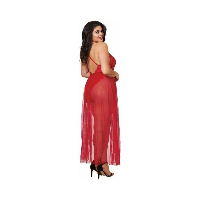 Dreamgirl Dreamgirl Teddy & Sheer Mesh Maxi Skirt With G-String Rouge Queen 3X Hanging