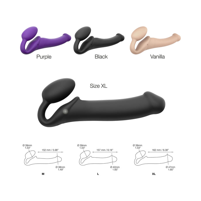 Strap-On-Me Rechargeable Remote-Controlled Silicone Vibrating Bendable Strap-On Black XL