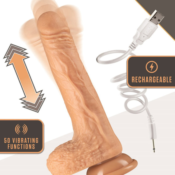 Blush Dr. Skin Dr. Grey Remote-Controlled 7 in. Thumping Dildo with Balls Beige