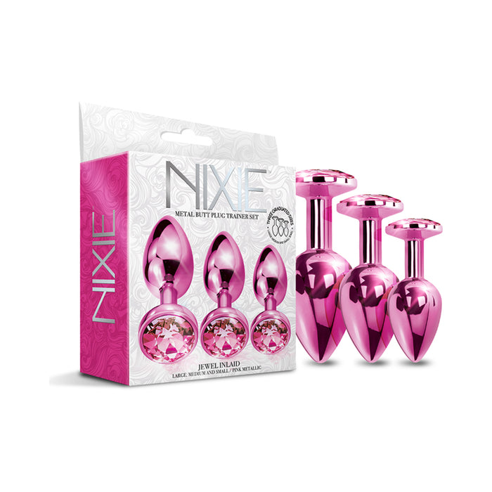 Nixie Metal Butt Plug Trainer Set 3-Piece Pink Metallic