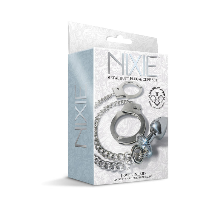 Nixie Metal Butt Plug & Handcuffs Set Silver