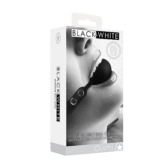 Ouch! Black & White Silicone Ball Gag With Adjustable Bonded Leather Straps Black