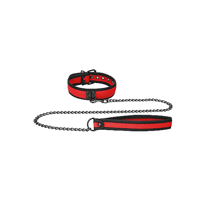Ouch! Puppy Play Neoprene Collar With Leash Red/Black