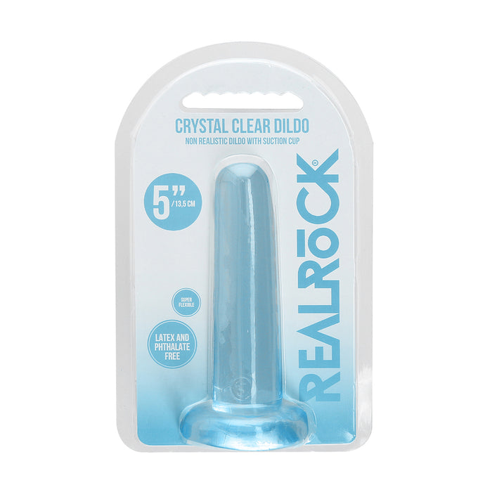 RealRock Crystal Clear Non-Realistic 5 in. Straight Dildo With Suction Cup Blue