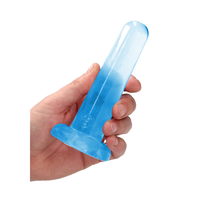 RealRock Crystal Clear Non-Realistic 5 in. Straight Dildo With Suction Cup Blue
