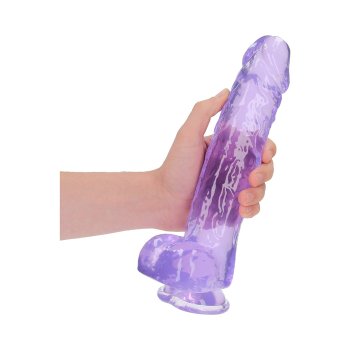 RealRock Crystal Clear Realistic 10 in. Dildo With Balls and Suction Cup Purple
