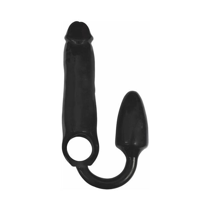 Curve Toys Rooster XXXPANDER Smooth Penis Extender Sheath with Cockring & Anal Plug Black