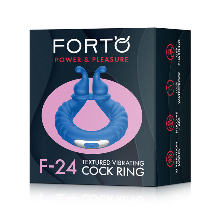 Forto F-24 Rechargeable Silicone Textured Vibrating Cockring Blue