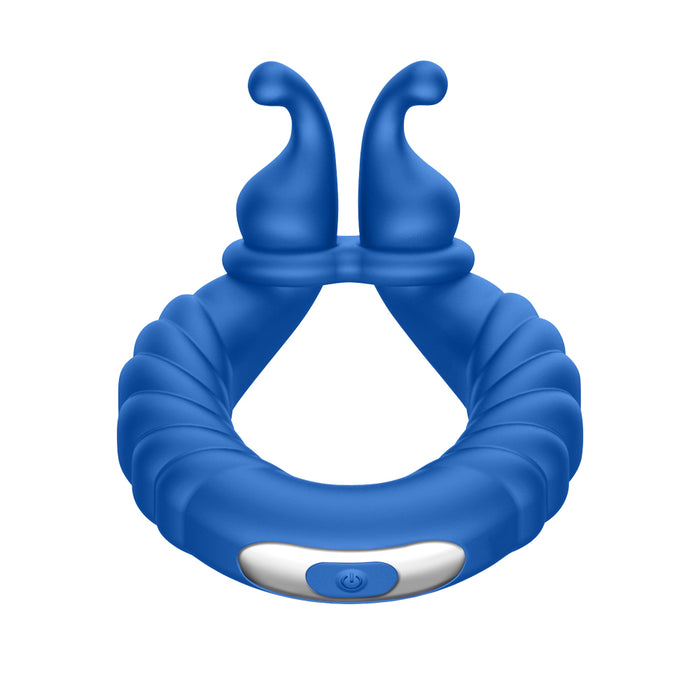 Forto F-24 Rechargeable Silicone Textured Vibrating Cockring Blue
