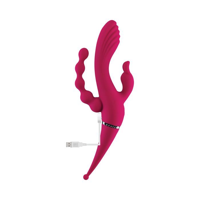 Gender X Four By Four Rechargeable Dual-Ended Multi-Stimulating Silicone Vibrator Burgundy