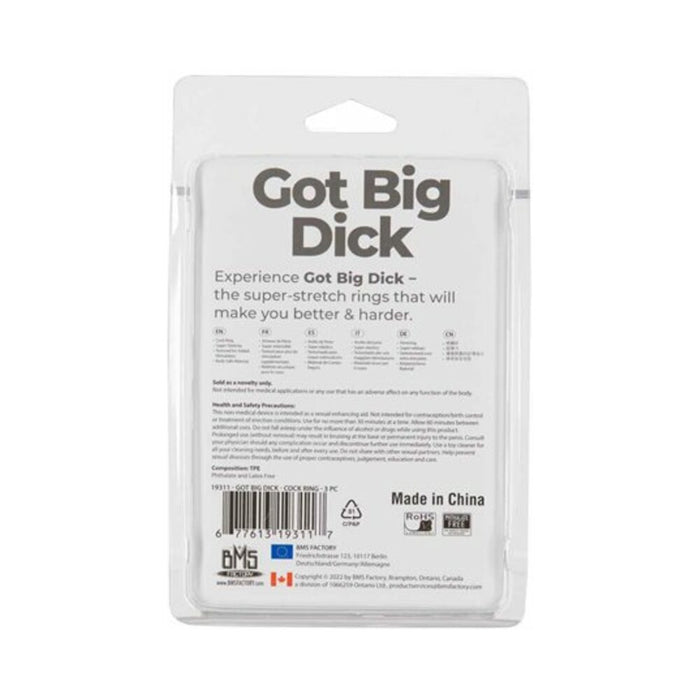 Powerbullet Got Big Dick Super-Stretch Cockrings 3-Pack Smoke