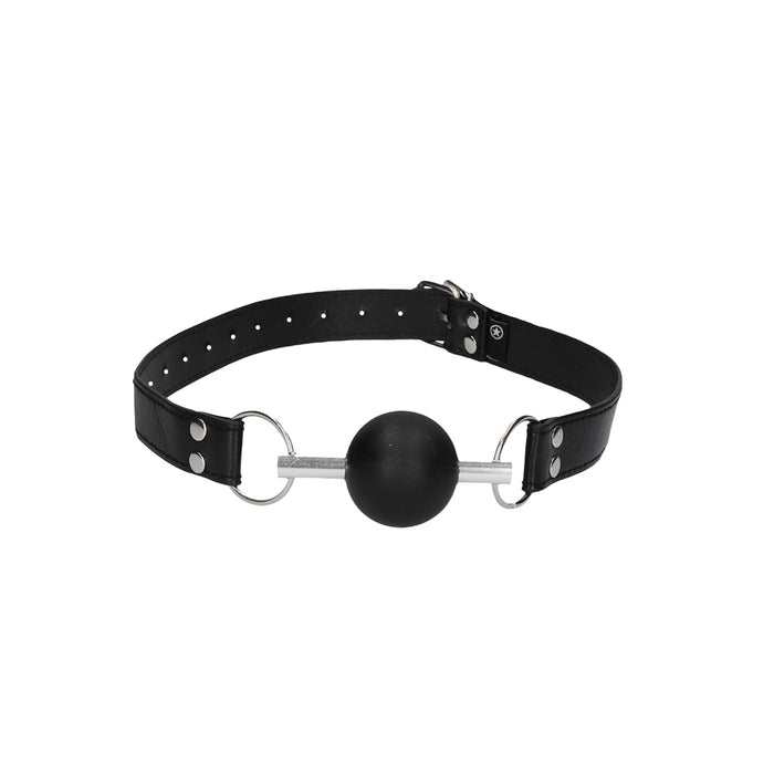 Ouch! Black & White Solid Rubber Ball Gag With Bonded Leather Straps Black