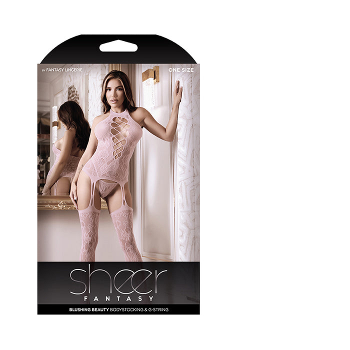 Fantasy Lingerie Sheer Blushing Beauty Bodystocking & G-String Light Pink O/S
