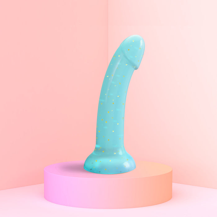 Love to Love Dildolls Nightfall 6 in. Silicone Dildo with Gold Star Glitter Blue