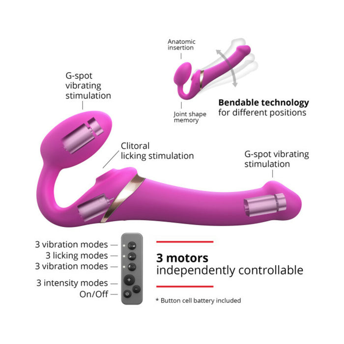 Strap-On-Me Rechargeable Remote-Controlled Multi Orgasm Bendable Strap-On Fuchsia L