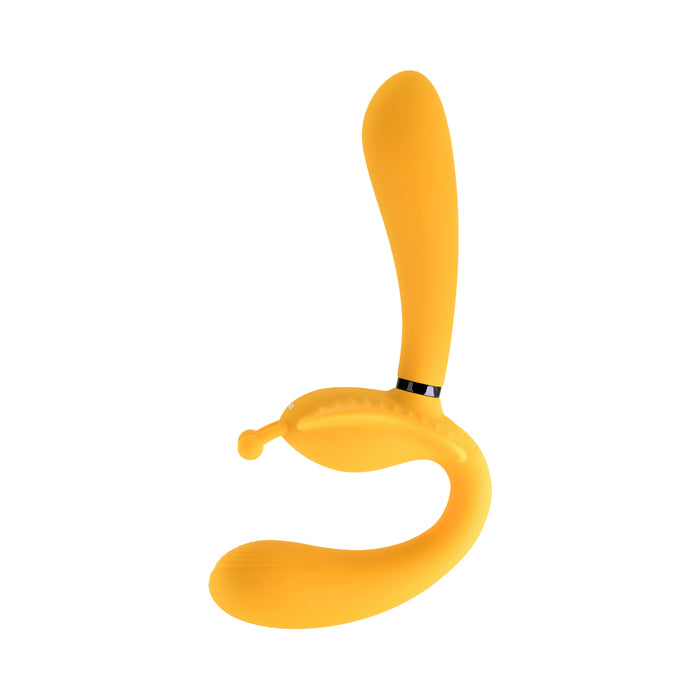 Evolved Monarch Rechargeable Silicone Multifunction Vibrating Strapless Strap-On Yellow
