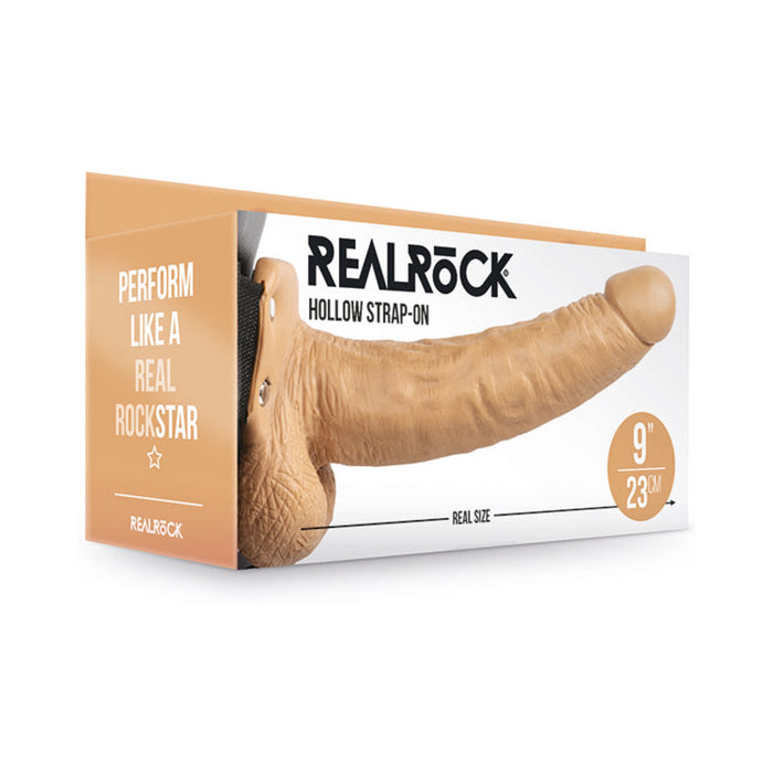 RealRock Realistic 9 in. Hollow Strap-On With Balls Tan