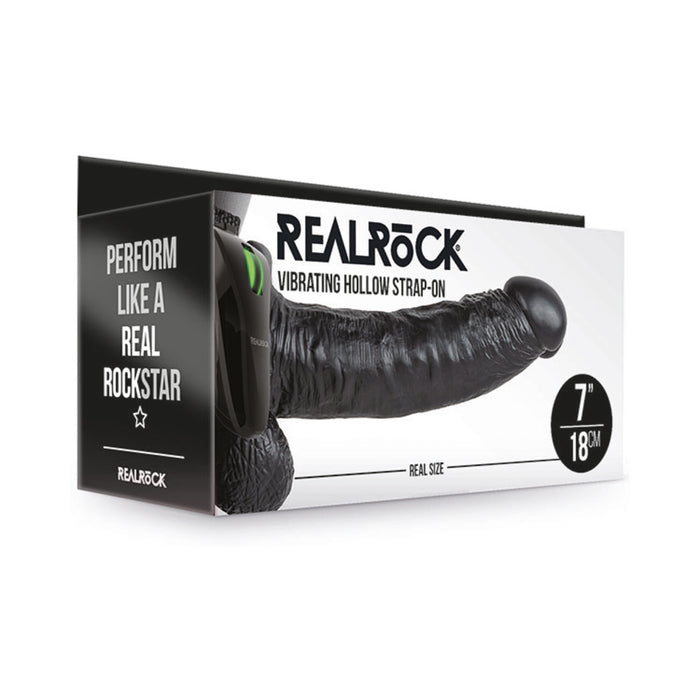 RealRock Realistic 7 in. Vibrating Hollow Strap-On With Balls Black