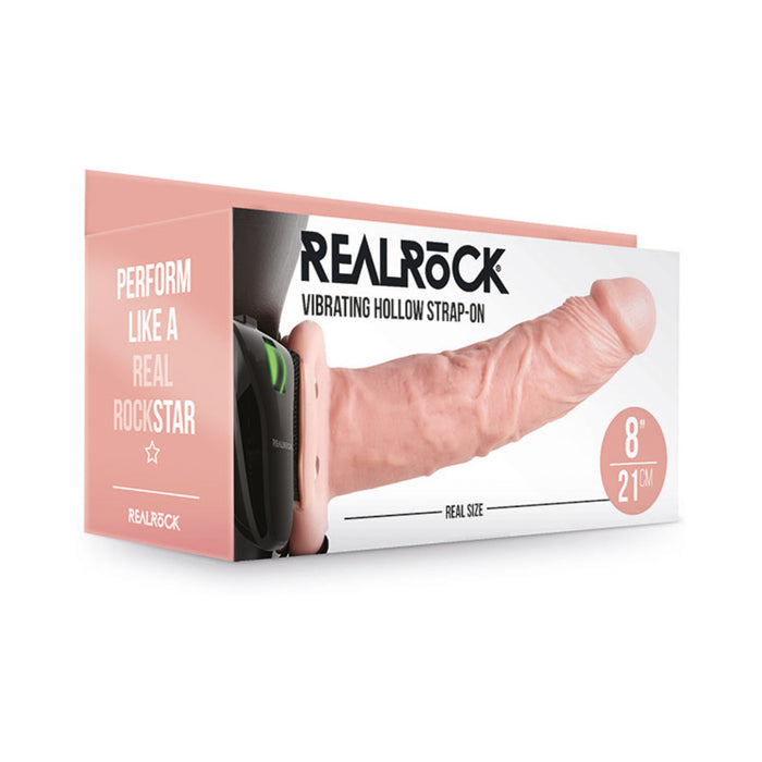 RealRock Realistic 8 in. Vibrating Hollow Strap-On Beige