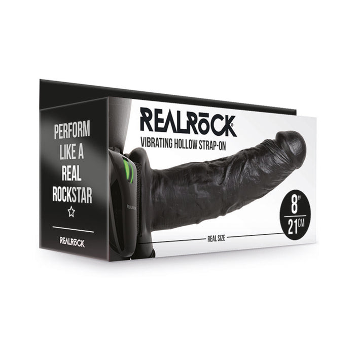 RealRock Realistic 8 in. Vibrating Hollow Strap-On Black