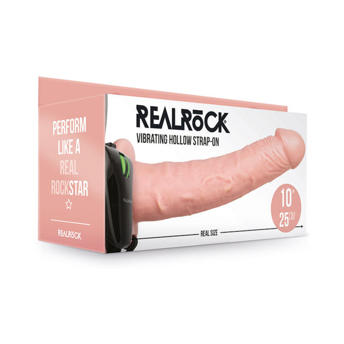 RealRock Realistic 10 in. Vibrating Hollow Strap-On Beige