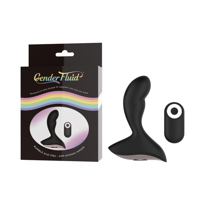 Gender Fluid Rumble Rechargeable Remote-Controlled Silicone Anal Vibrator Black