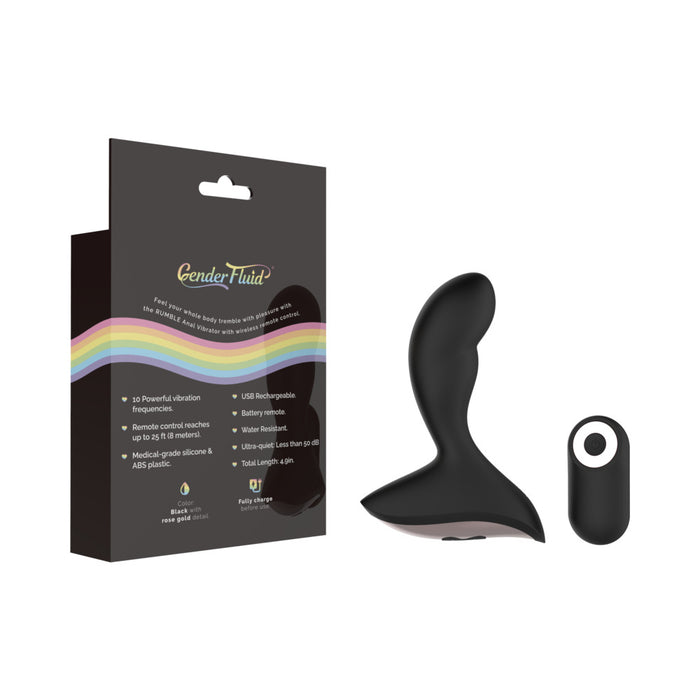 Gender Fluid Rumble Rechargeable Remote-Controlled Silicone Anal Vibrator Black