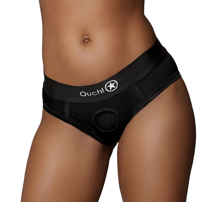 Shots Ouch! Vibrating Strap-on High-cut Brief Black M/L