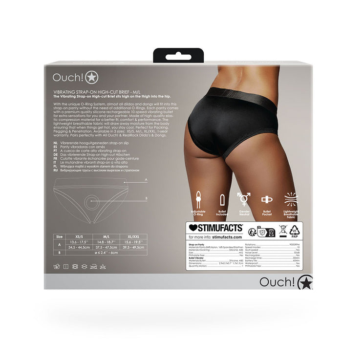 Shots Ouch! Vibrating Strap-on High-cut Brief Black M/L