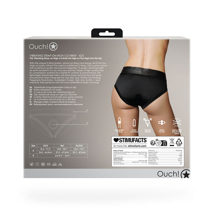 Shots Ouch! Vibrating Strap-on High-cut Brief Black XS/S