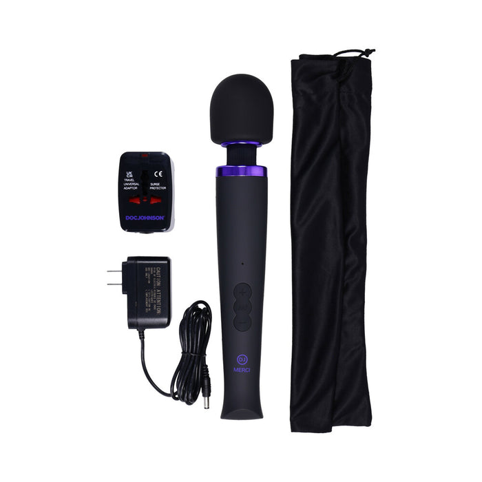 Merci Rechargeable Power Wand Ultra-Powerful Silicone Wand Massager Black Violet