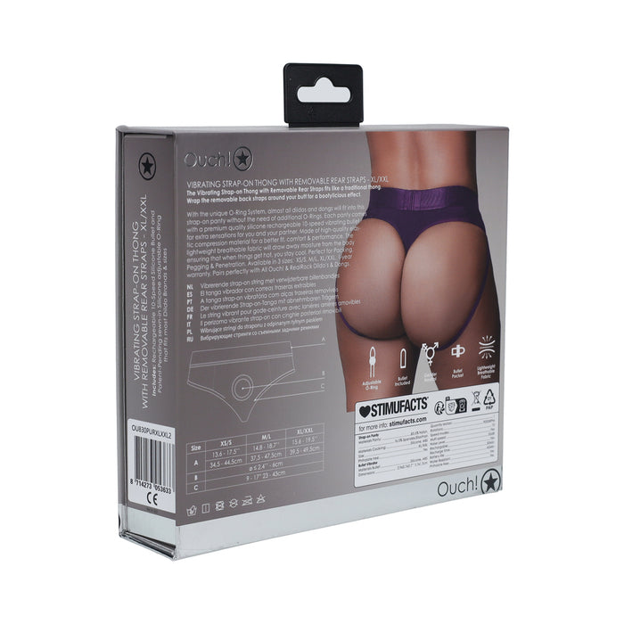Ouch! Vibrating Strap-on Thong with Removable Butt Straps Purple XL/XXL