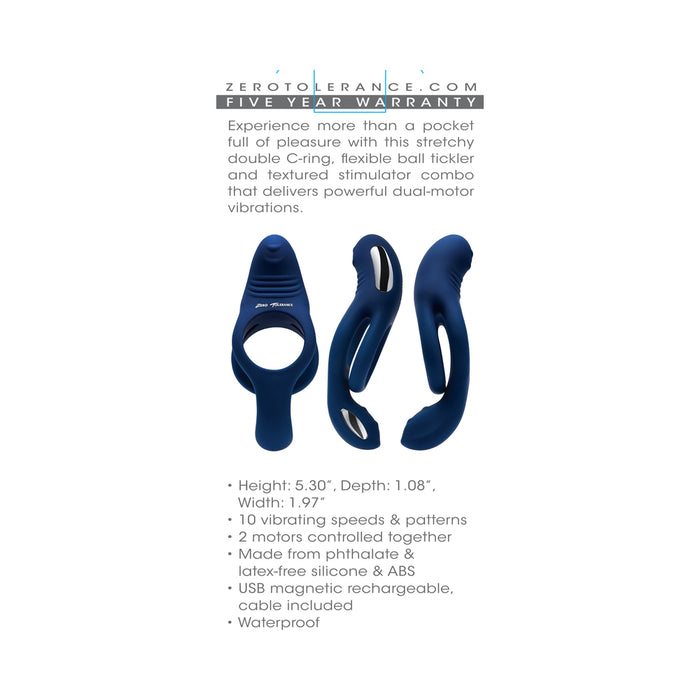 Zero Tolerance Ring Around the Rosy Rechargeable Vibrating Dual C-Ring Silicone Blue