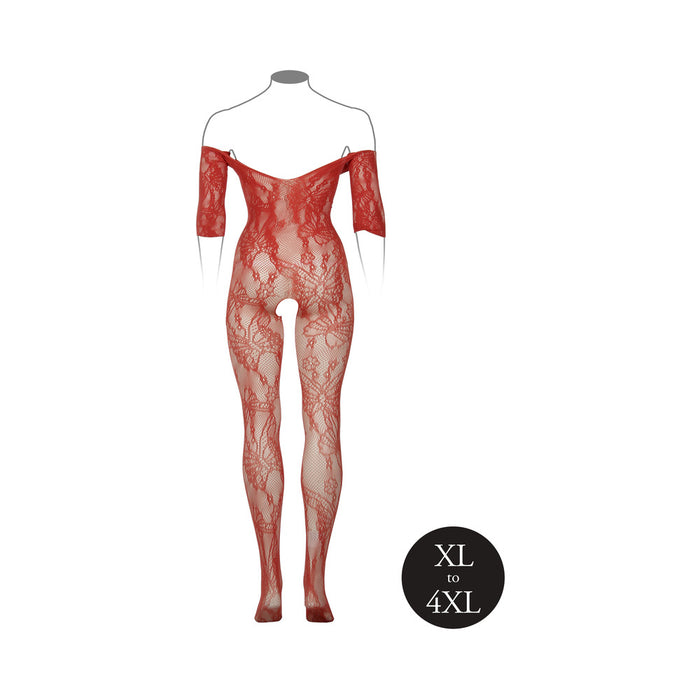 Le Desir Lace Long-Sleeved Bodystocking Sunset Glow Queen Size