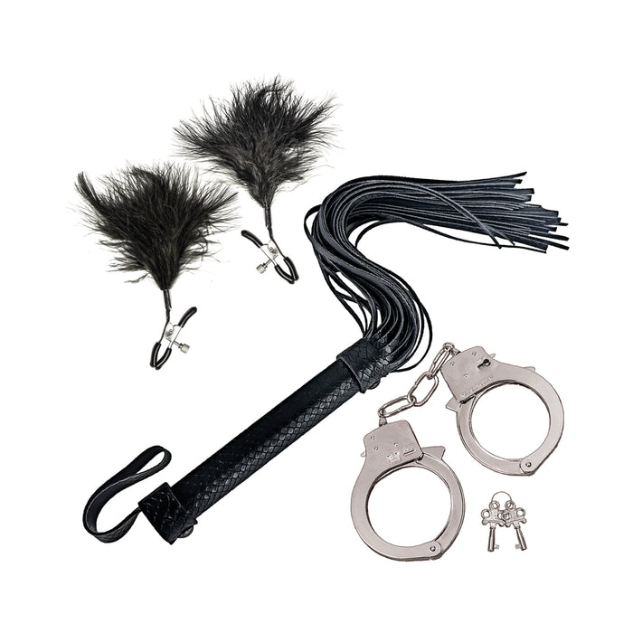 Bondage by Nasstoys Whip, Feather and Cuffs Black