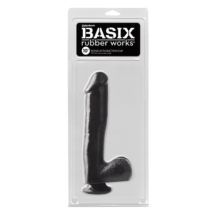 Pipedream Basix Rubber Works 10 in. Dong With Balls & Suction Cup Black