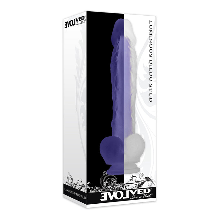 Evolved Luminous Stud Glow in the Dark 10.5 in. Dual Density Dildo With Balls Clear/Purple