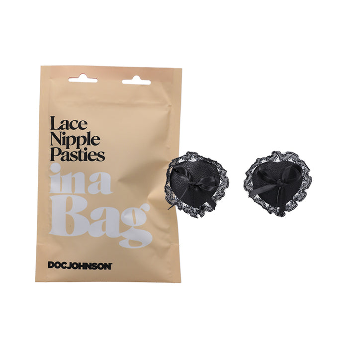 Doc Johnson Lace Nipple Pasties In A Bag Reusable Faux Leather Black