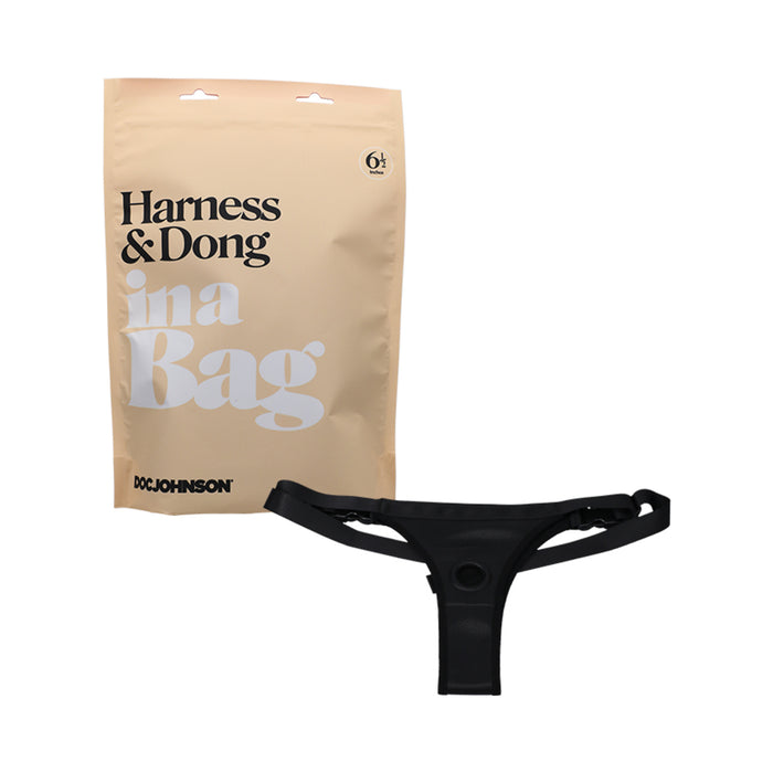 Doc Johnson Harness & Dong In A Bag Strap-On with 5.25 in. Silicone Dildo Black