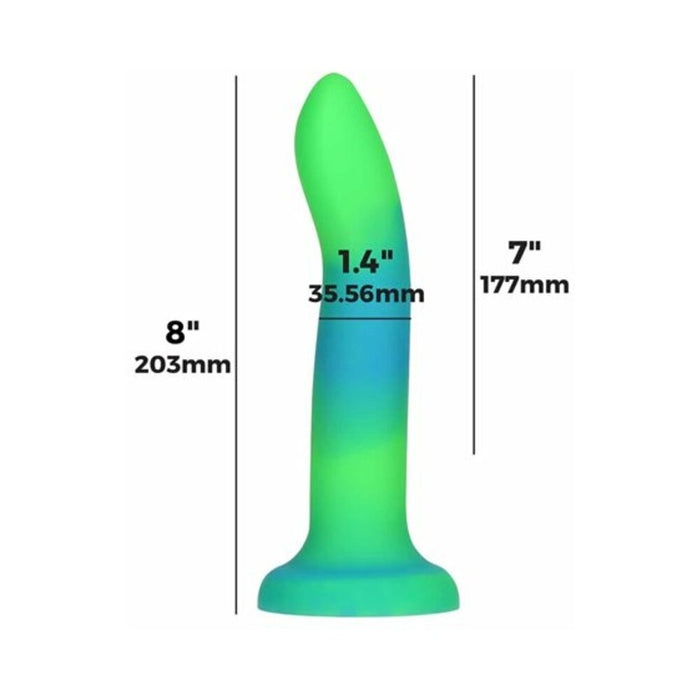 Addiction Rave Bendable 8 in. Silicone Dildo Glow in the Dark Blue Green