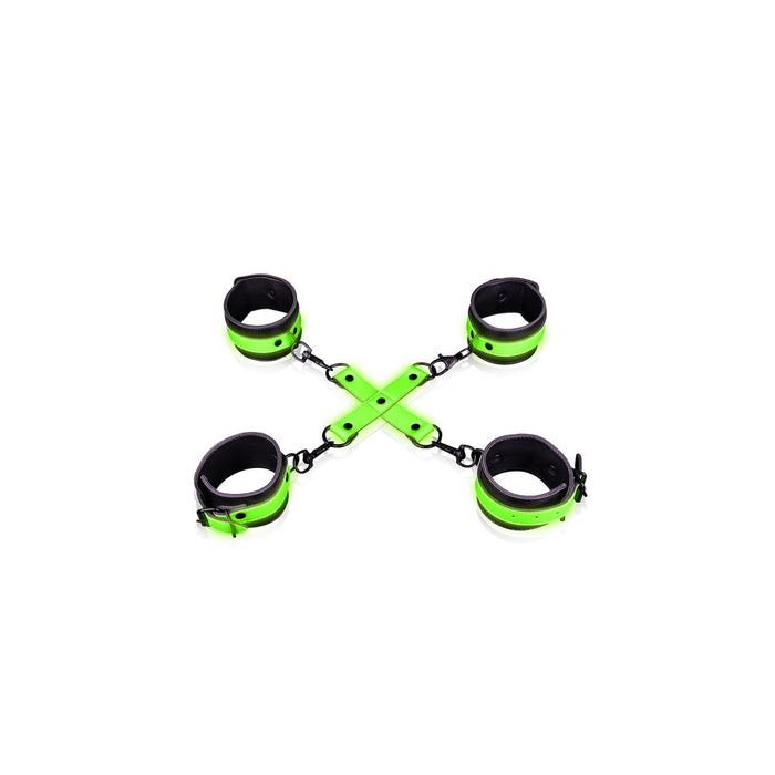 Ouch! Glow in the Dark Hand & Ankle Cuffs With Hogtie Set Neon Green