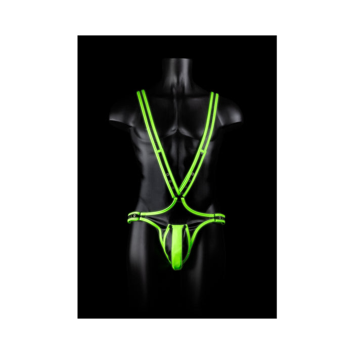Ouch! Glow in the Dark Bonded Leather Full-Body Harness Neon Green S/M