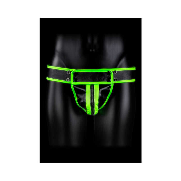 Ouch! Glow in the Dark Bonded Leather Striped Jock Strap Neon Green L/XL