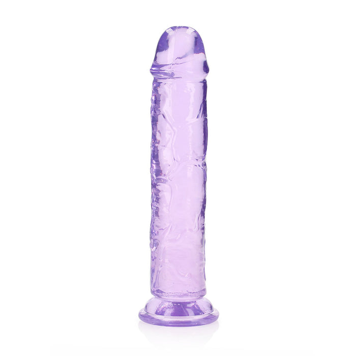 RealRock Crystal Clear Straight 10 in. Dildo Without Balls Purple