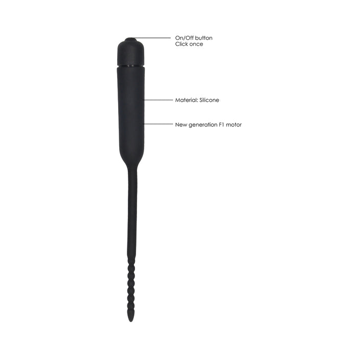 Ouch! Urethral Sounding Silicone Vibrating Bullet Plug With Beaded Tip Black 5.5 mm - 7 mm