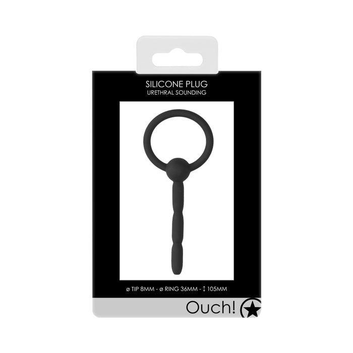 Ouch! Urethral Sounding Tiered Silicone Plug With Ring Black 8 mm
