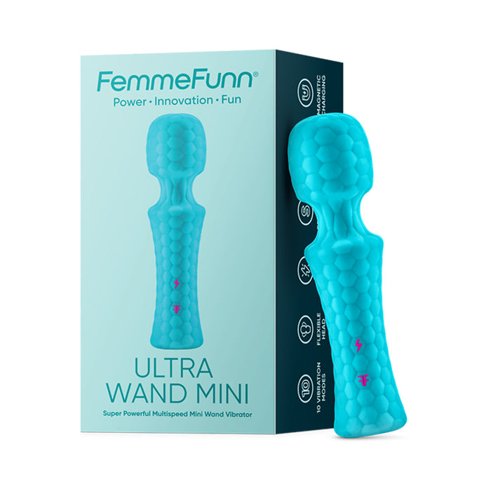 FemmeFunn Ultra Wand Mini Rechargeable Flexible Textured Silicone Vibrator Turquoise